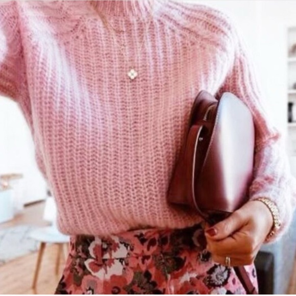 Sézane Dwee Wool Mohair Blend Mockneck Sweater Pink XL - Picture 7 of 9